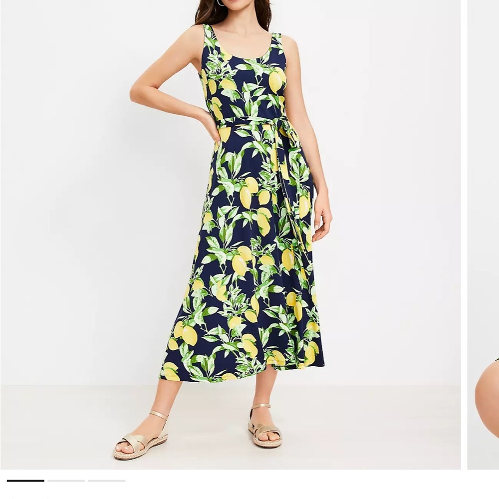 Loft Lemon Tie Waist Midi Dress